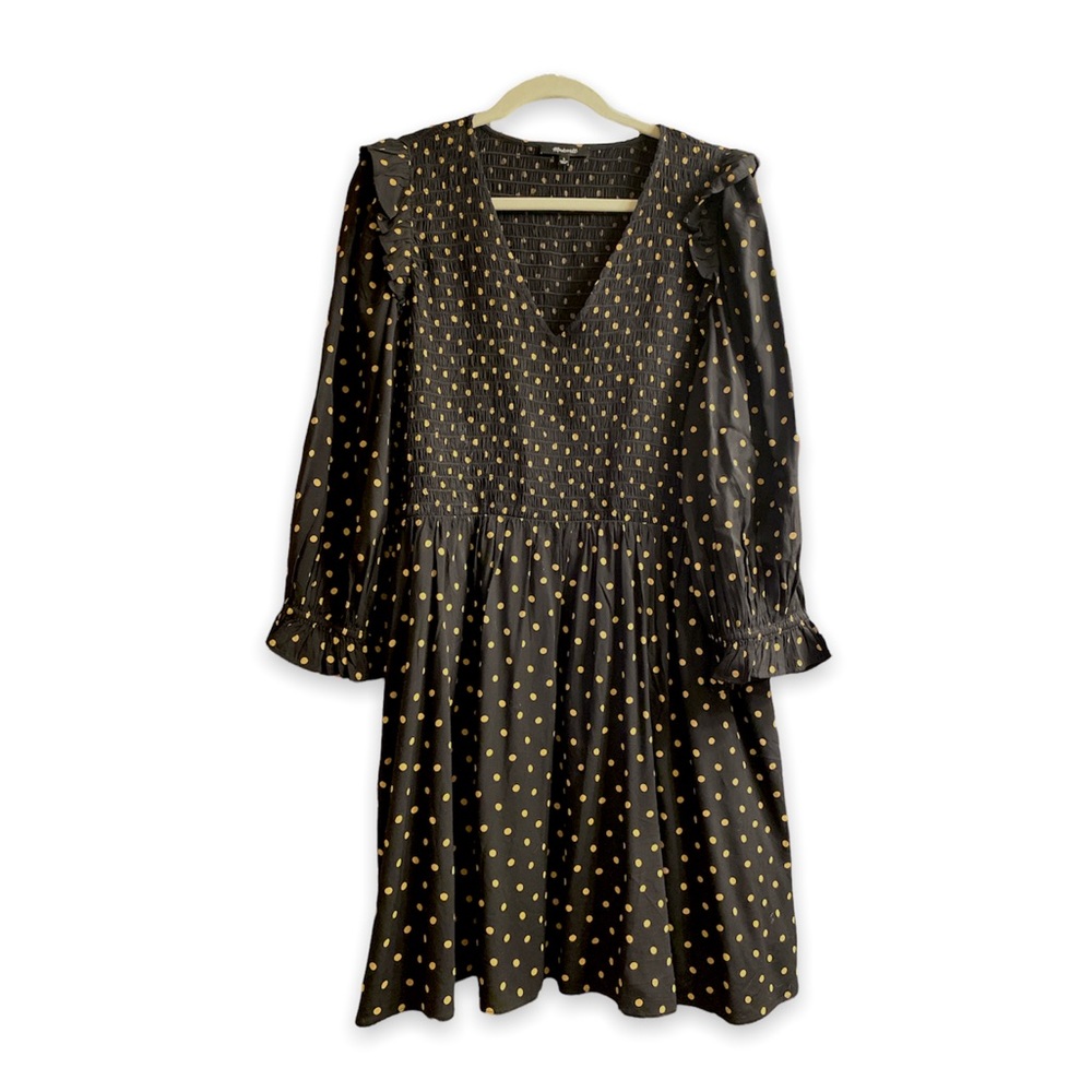 Madewell v neck smocked mini dress in polka dot